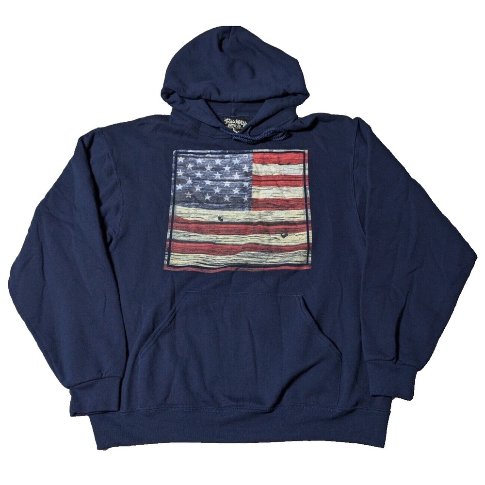 BOWERY SUPPLY USA FLAG Men‎ Large Blue Cotton Blend Graphic Print Hoodie